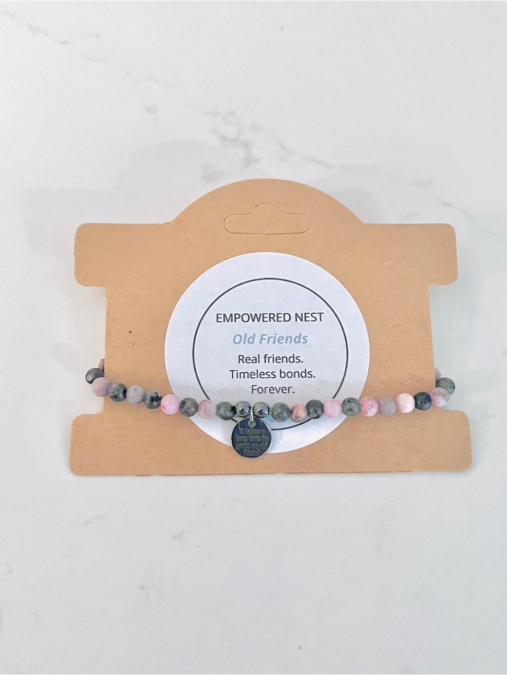 Old Friends Bracelet | Charcoal & Pink Beaded Charm Bracelet | Friendship & Time